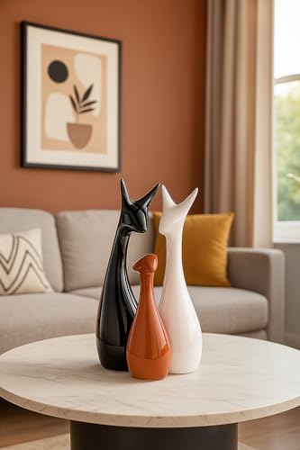 Image of LIFEHAXTORE Home Decoration Lucky Deer Family Set | Piano Finish Ceramic Figures - (Set of 3, Black, White & Brown - Deer Family)