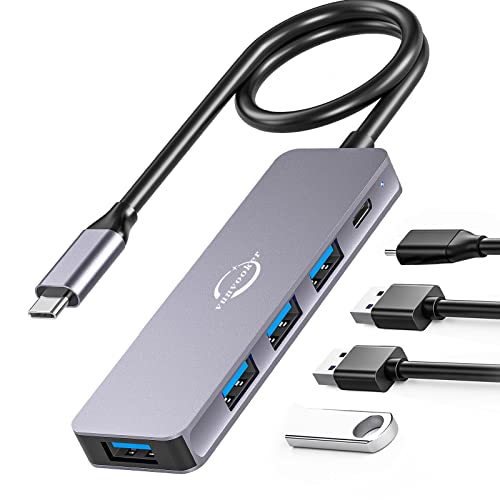 USB C Hub Multiport Adapter,Vunvooker 5in1 USBC Dongle with Long Cable,USB-C Expander for Laptop(100W PD,4 Port USB 3.0 Hub),Slim Mini Data Adapter for MacBook Pro/Air,iMac,Surface,XPS,Notebook