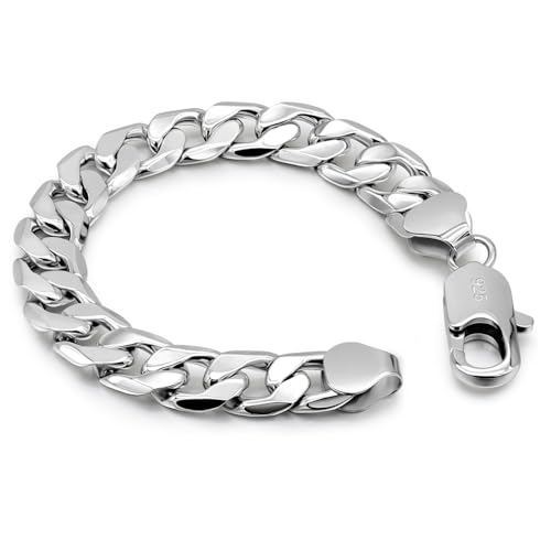 Men Italy 925 Sterling Silver Bracelet 10MM-12MM Diamond Cut Cuban Link Chain 7 
