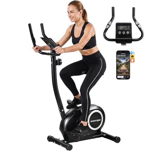 SPORTNOW Heimtrainer Fahrrad Höhenverstellbar Hometrainer mit 8 verstellbar Widerstandsstufe APP LCD-Monitor Pulssensoren Handyhalter verstellbar Pedalriemen, Ergometer Fitnessbike Indoor Cycling Bike