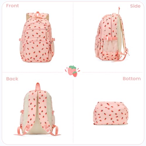 Image of Coquette Strawberry Backpack - Cute Kawaii Backpack Set Aesthetic Daypack Aesthetic Rucksack (B01 Strawberry Pink)