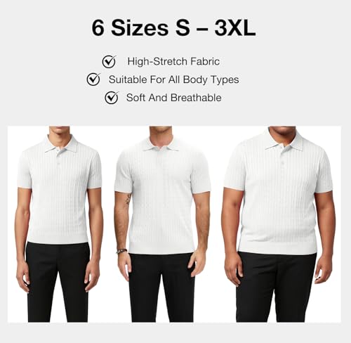Camiseta polo texturizada para hombre de punto con cable | Elástica, anti-pilling, de manga corta, ligera y transpirable para golf miniatura 6