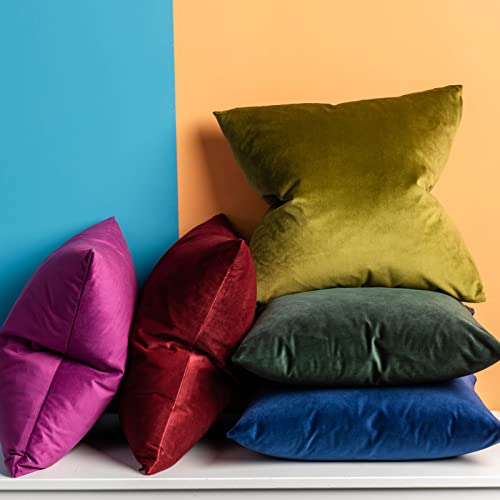 Juspurbet Velvet Throw Pillow Covers For Couch Sofa Bed,Pack Of 2 Decorative Solid Pillowcase,18X18 Inches,Olive Green #TOP1