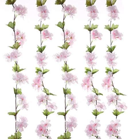 2Pack (14.6 Feet) Artificial Flowers Vines Fake Cherry Blossoms Garland For Home Hotel Wedding Party Garden Craft Art Decor