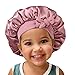 Satin Silk Bonnet Hair Cap: 2pcs Bonnets for Kids with Elastic Tie Band Adjustable Straps for Sleeping Sleep Comfortable - Stretchy Tie Band Hair Bonnets No Slip-Off (Black-Rosegold-K)
