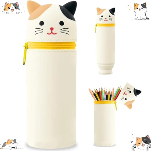 TwoduYoo Super weiches Federmäppchen Kawaii (Dreiblütige Katze) Federmäppchen aus Silikon wasserdicht und superweich 22cm Max Höhe Soft Pencil Case