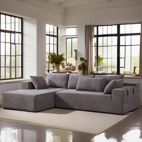 108' L Shaped Modular sectional couches for Living Room, Queen Sleeper Comfy sectional Sofa,futon Couch Set for Apartment, Studio, Office,Bedroom (Grey Light Chaise)