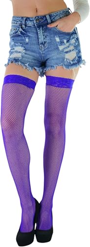 Image of ToBeInStyle Women's Wide Floral Lace Fishnet Thigh Hi Stockings