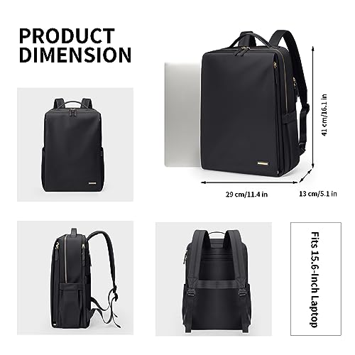 Stylish Laptop Backpack for Women Airline Approved Perfect for Work College and Travel Multi-Functional Casual Daypack Fits 15.6 Inch Notebook (Black)4