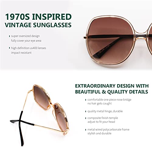 Image of Freckles Mark 70s Super Oversize Square Sunglasses for Women Vintage Rectangular Plastic Frame