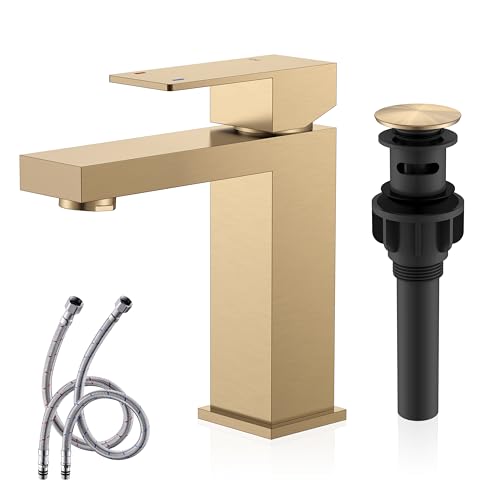 KENES Champagne Bronze Bathroom Faucet 1 Hole Single Handle Gold Bathroom Sink Faucet Vanity Faucet with Pop Up Drain and Supply Lines LJ-9031-CB