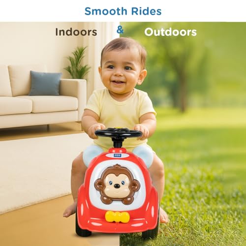 Image of Mee Mee Safari Cruze Ride on for Kids with Light Button,Music & Horn Steering, Push Car for Baby with Backrest, Safety Guard, Under Seat Storage & Big Wheels, Ride on for 1-3 Yrs Upto 25 Kgs (Red)