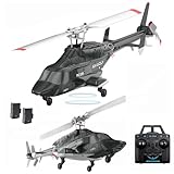 A61 AIRWOLF Remote Controlled Helicopter Aircraft Plane 4CH RC Heli Aileronless 1/42 Scale 6-Axis Gyroscope Altitude Hovering Optical Flow Position 2Batteries for Adults Beginners/Black white
