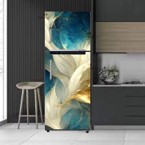 Image of DesignDecor Vinyl 3D Flower Fridge Sticker, 24x60 cm, Marble Texture, Double Door Refrigerator (Multi)
