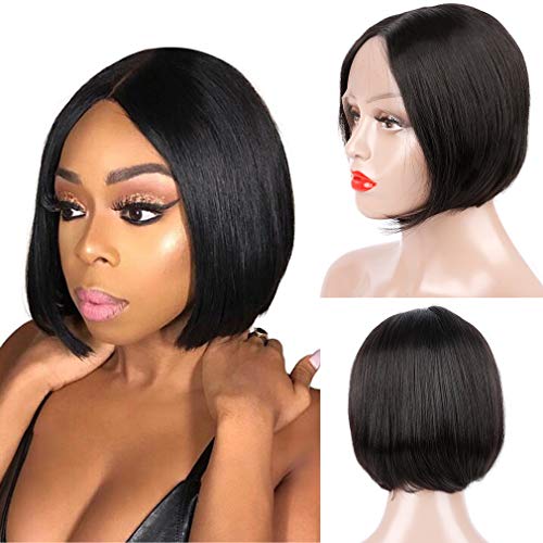 Goldfinch Straight Bob Human Hair Wig Lace Front Short Bob Wig Brazilian Remy Straight Hair Wig Middle Part 150% Density Natural Black 8 inches
