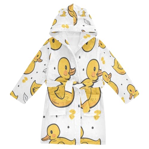 Cute Yellow Duck Hooded Robes Sleepwear, Warm Printed Bath Robe Soft Fuzzy Bathrobe