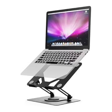 GRIFEMA Supporto PC Portatile, GB1050 Laptop Stand Ergonomico con Base Girevole a 360°, Altezza Regolabile e Design Pieghevole, Compatibile con Portatili e Tablet da 11-17", Nero