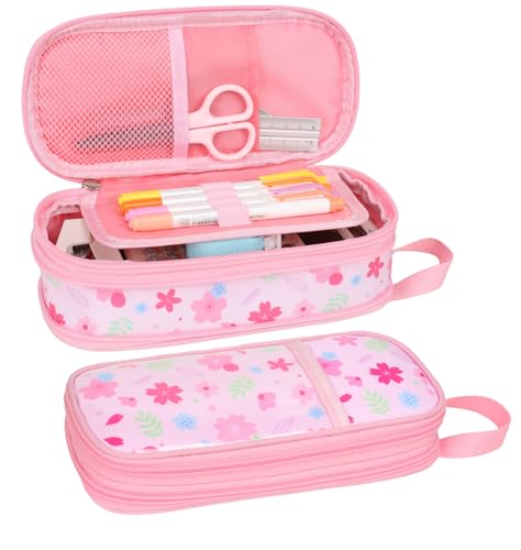 Image of Bagseri Pencil Case for Girls - Expandable Cute Pencil Pouch for Kids Special Pencil Box Large Capacity Pencil Bag Organizer for School (Pink Floral)