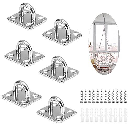CYUaoao 6 Pièces M5 Plaques à Oeil en Acier Inoxydable 304 Plaque Oculaire Oblongue à 4 Trous Crochets Mural à Visser Plaque Oeillet pour Hamac Yacht Lustre Moustiquaire - avec Vis et Tube d’Expansion