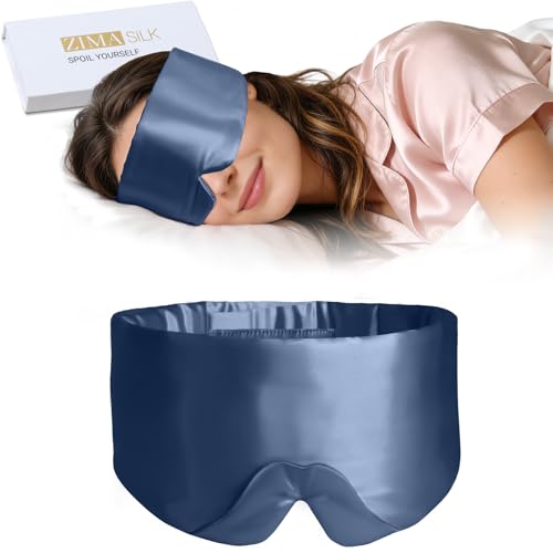 Image of ZIMASILK 100% 22 Momme Mulberry Silk Sleep Mask - Full Silk Filled, Ultra-Soft & Breathable, Face-Hugging Blackout Eye Cover for Sleeping (Navy Blue)
