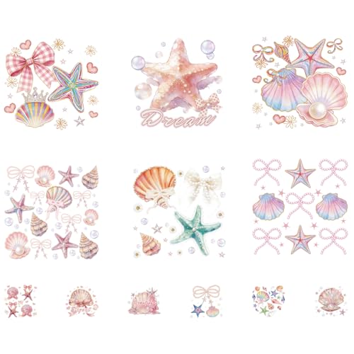 SUPERDANT 12PCS Papier Transfert Textile Thermocollant Étoile de Mer Coquillage Patch Pressage Chaud Décalcomanie Applique DIY Décoration pour Vêtements T...