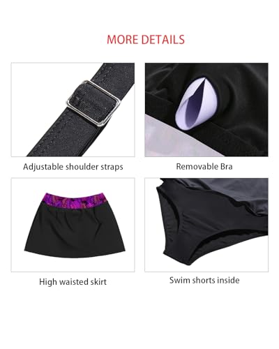 Image of Daci Womens Tankini Swimsuits with Skirt 2PC Bathing Suit | Tummy Control, V Neck, Full Coverage, Removable Pads, High Waisted Skirt, Side Drawstring, Adjustable Straps, Beach, Pool