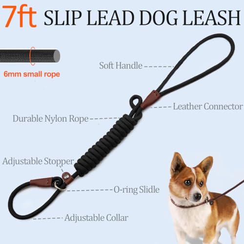 MayPaw Slip Lead Control Leash for Dogs No Pull, 13+ Colors Classic Dog Lead 7 FT Pet Slip Leash, 1/4” Rope Leashes for Small Medium Animals (7ft*1/4", Black) - Image 3