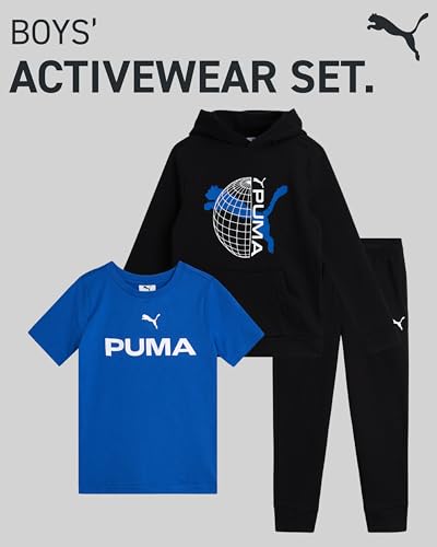 PUMA Toddler Boys Pants Set - 3 Piece Active T-Shirt, Fleece Hoodie Sweatshirt, and Jogger Pants Set for Little Boys (2T-7)2