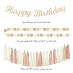 Champagne-Gold Beige 21st Happy-Birthday Party-Decorations - 31pcs Sweet 16 18th Women Girls Paper Lanterns Streamers Banner,Tissue Pom Poms Fans Tassels Graland Decor,Fall Boho Rose Backdrop Hugmoon - Image 3