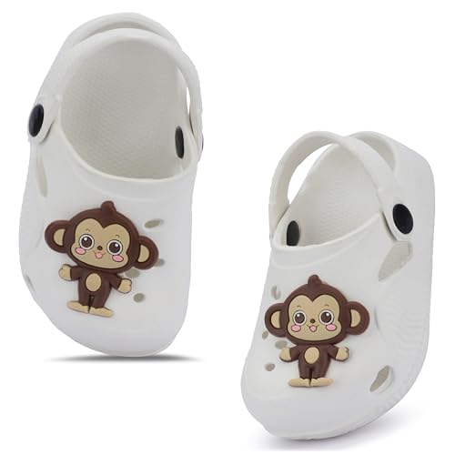 Image of GIMME ! Little Monkey, Toddler Clogs Slippers, 12 Months to 6 Years, Baby Boy, Waterproof, Lightweight, Cute Cartoon Fun Charms, Pink, Non-Slip Sole