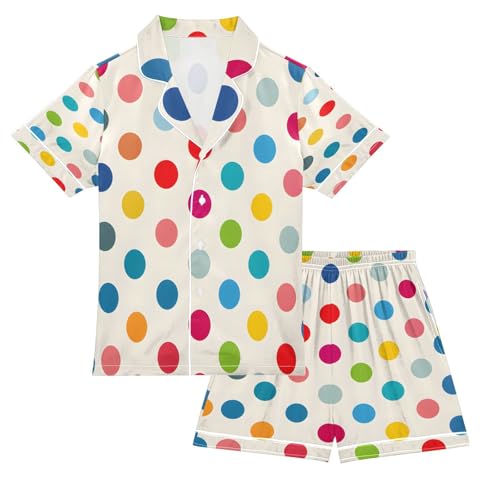 senya Pajama Sets Silky Button Down Nightwear Sleepwear Size 5-14 Years Wave Colorful Dots