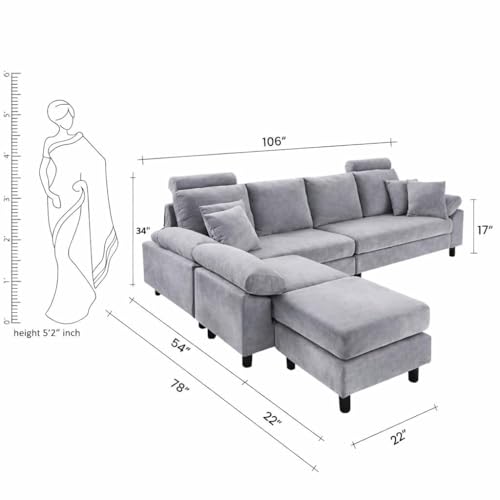 Image of Torque - Ferguson 6 Seater L Shape Sofa Set for Office (Grey) | Premium Fabric Interchangeable L Shape 6 Seater Sofa for Living Room Bedroom Furniture