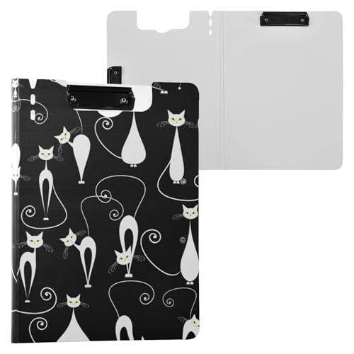 A4 クリップファイル バインダー ファイル クリップボード フォルダー 猫柄 黒白 ねこがら 可愛い かわいい 書類入れ ファイルフォルダー 収納 薄型