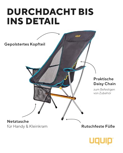 Uquip Campingstuhl Infinity Lounger I Leichter Faltbarer Klappstuhl mit 120 kg Traglast I kompakter Faltstuhl aus Aluminium I tragbarer Outdoor-Stuhl für Camping, Wandern, Radtouren & Festivals