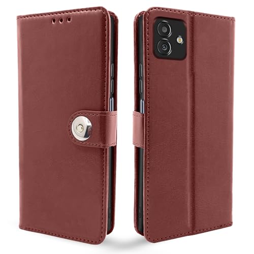 Image of Pikkme Samsung Galaxy M13 5G Flip Cover Leather Finish | Inside TPU with Card Pockets | Wallet Stand and Shock Proof | Complete Protection Button Flip Case (Brown)