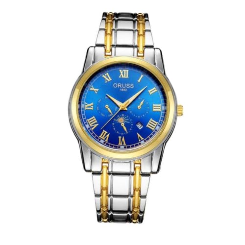 Image of ORUSS Men's Analog Quartz Watch with Stainless Steel Band, Waterproof, Date Display, Two-Tone Casual Wristwatch