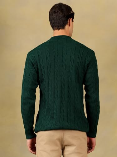 Image of Kvetoo Men's High Neck Cable Knit Sweater | Winter Pullover | Warm Wool Blend |Casual Full Sleeve Sweater for Men | Stylish Ribbed Neck Slim Fit Winterwear