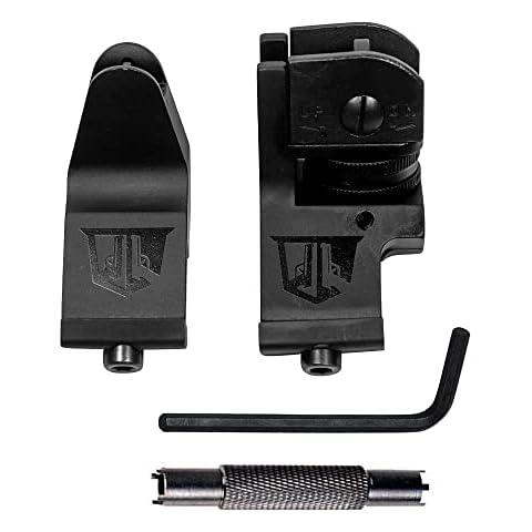 Ozark Armament 45 Degree Offset Backup Iron Sights and Front Sight Adjustment Tool Bundle - Heavy Duty Battle Sights with All Metal Construction Cover