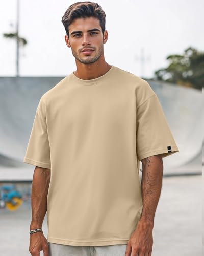 Image of Bewakoof Men's 100% Cotton 220 GSM Solid Oversized Fit Round Neck T-Shirt