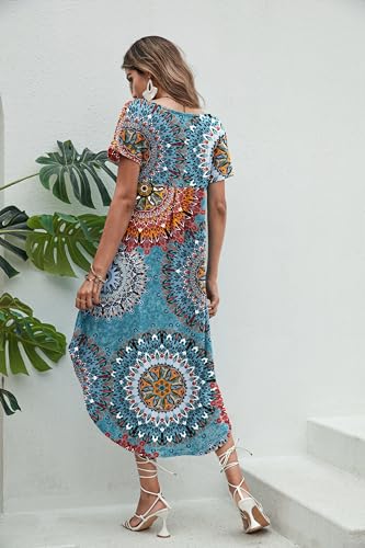 Image of Ekouaer Long Nightgowns for Women Short Sleeve House Dress with Pockets V Neck Sleepshirts Side Split Sleepwear S-4XL