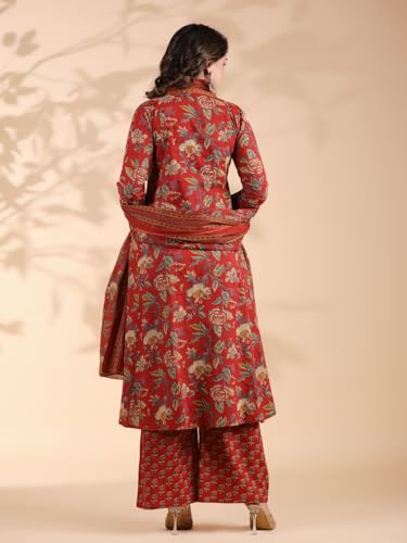 Image of Vbuyz Women Floral Print With Mirror Work Cotton Kurta Palazzo With Dupatta