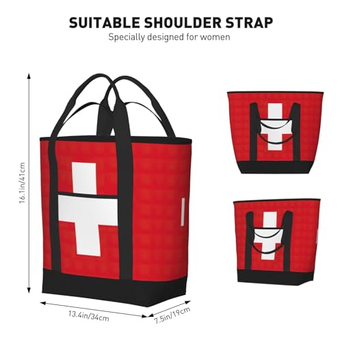 Sac isotherme grande capacité drapeau suisse noir - Cabas de courses réutilisable Taille unique