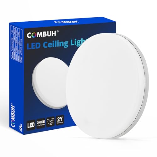 Combuh Lampara Led Techo 30cm, 48W Plafon Redondo Modernos Interior, 4000K Blanco Natural Plafón Superficie, IP44 Impermeable Luz de Techo Baño, para Cocina Habitacion Pasillo, Ceiling Light