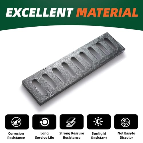 Image of Cast Iron Drain Grate,17 * 4.5 in Outdoor Drain Cover, Heavy Duty B125 Class Channel Grate, Black Rectangle Drainage Grate, Metal Sewer Grate for Concrete Floor, Yard, Driveway & Garage.