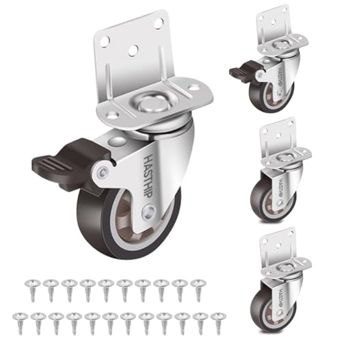 Image of HASTHIP 1 Inch L-Shaped Caster Wheels Set of 4, Heavy Duty 200lbs Load, 360 Swivel Plate Rubber Casters for Furniture, Small Moving Wheels, Furniture Moving Swivel Caster Wheel for Home & Office