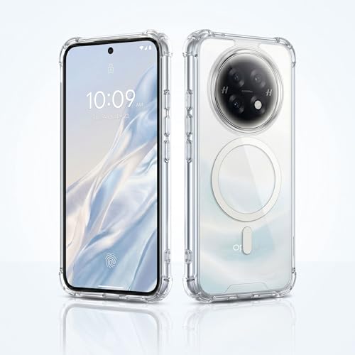Image of Amazon Basics Crystal Clear Magnetic Case for Oppo F31 Pro Plus 5G | Compatible with MagSafe Accessories | Air-Guard Corners | Shockproof TPU + Hard PC Back | Slim Transparent Protective Cover (Clear)