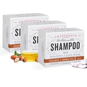 J·R·LIGGETT’S All-Natural Shampoo Bar, Virgin Coconut and Argan Oil – Strong and Healthy Hair-Nourish Follicles with Antioxidants and Vitamins-Detergent and Sulfate-Free, Set of Three, 3.5 Ounce Bars