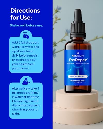 Image of EsoRepair Nano Esophageal & Stomach Health Supplements for Men & Women - Digestive Comfort - Slippery Elm Bark, Zinc L-Carnosine & Aloe Vera Extract - Non-GMO & Dairy Free