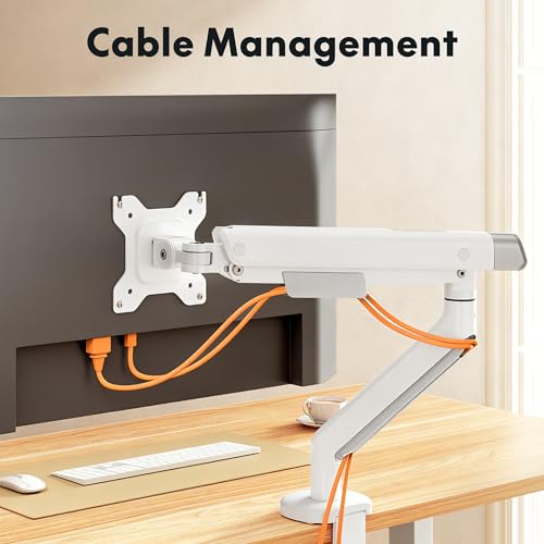 FlexiSpot Single Monitor Arm, Premium Aluminum Monitor Desk Mount Fits Screen up to 35 Inches 19.84 lbs, Fully Adjustable Monitor Stand with C-Clamp & Grommet Base for Home Office, White - image 7