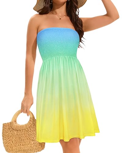 Image of elescat Summer Dresses for Women 2026 Strapless Casual Beach Cover Ups Tube Top Sundress